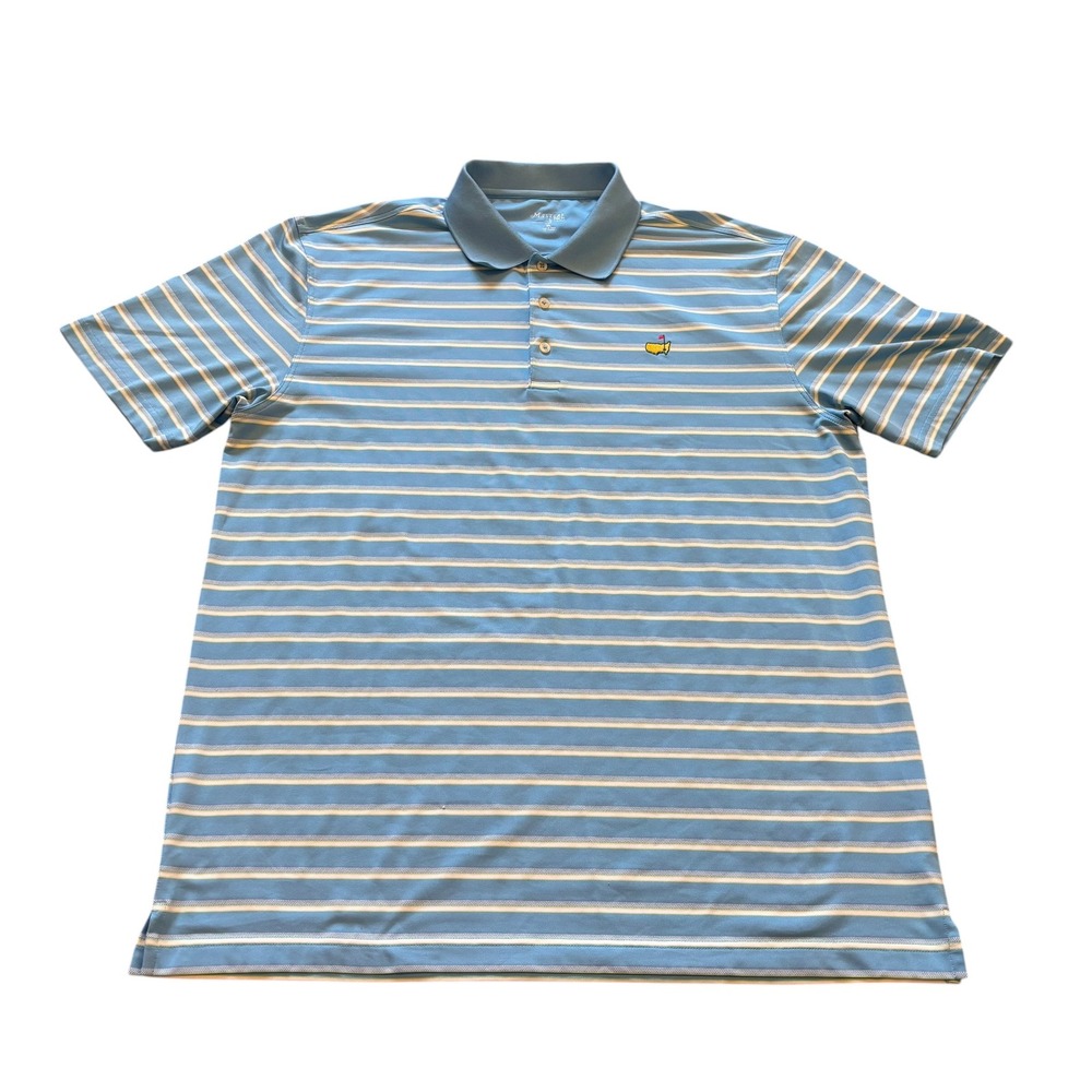Masters Tech Mens XL Blue White Striped Golf Polo Shirt Short Sleeve MT1670-02‎